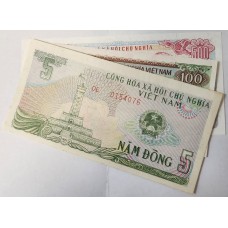 VIETNAM 1985-1991 . FIVE 5 - FIVE HUNDRED 500 DONG BANKNOTES